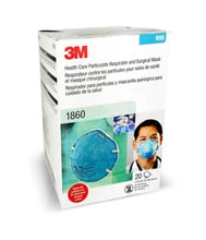 Load image into Gallery viewer, Image of a box of 3M 1860 N95 respirator mask, highlighting its secure fit and healthcare-grade protection