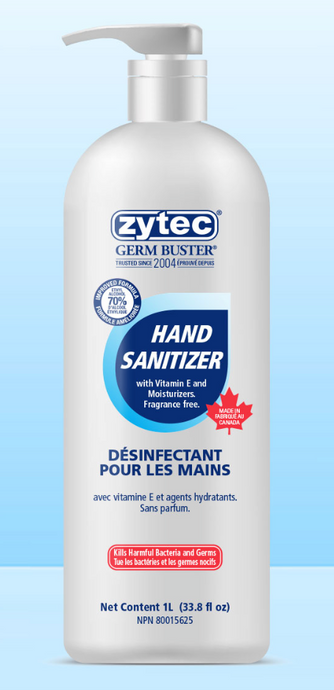Zytec Hand Sanitizer - 1L bottle with pump dispenser. Kills 99.9% of germs. Trusted brand for effective protection