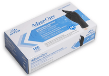 Load image into Gallery viewer, Box of 100 black Advancare nitrile gloves against a white background