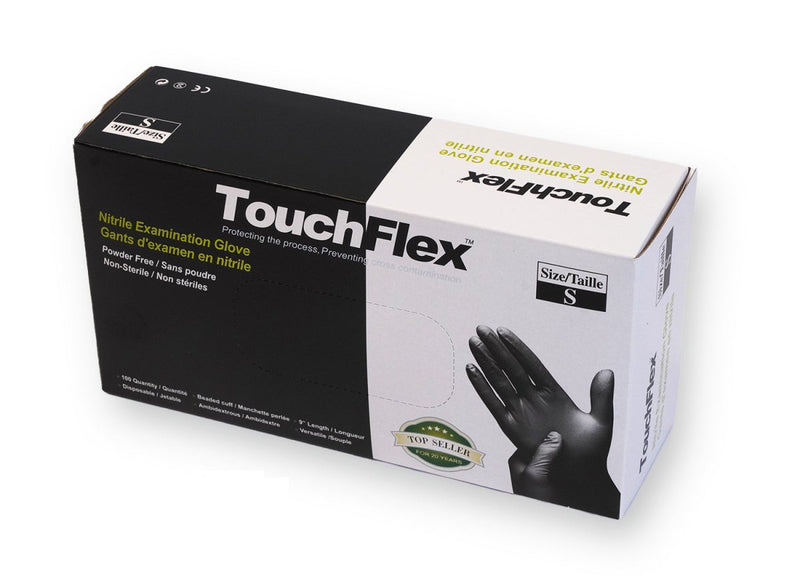 Box of Small 5mil Black Nitrile Gloves - Durable, high-quality protection. Shop now at PPEOnline.ca