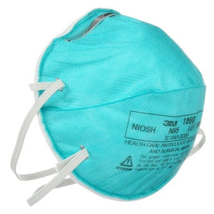 side profile of an Image of a 3M 1860 N95 respirator mask, highlighting its secure fit and healthcare-grade protection