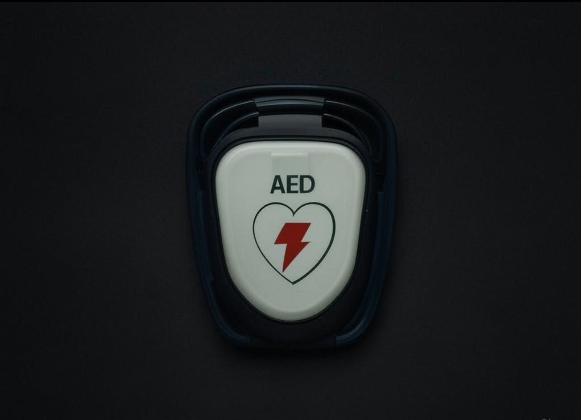 AED pad in front of a black background