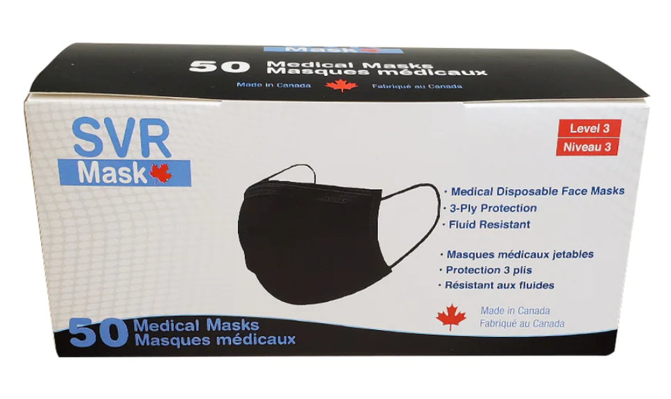 *Black* ASTM Level 3 Procedural Mask (Made in Canada) (50 per box)