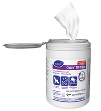Load image into Gallery viewer, Image of a cylindrical container of 180 Oxivir disinfectant wipes, prominently displaying the brand and quantity, designed for quick and effective surface cleaning
