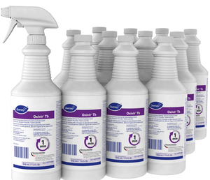 case of 12 units of 946ML Oxivir Disinfectant Spray bottle prominently displayed, showcasing its label and trigger spray nozzle, designed for easy application and effective sanitization