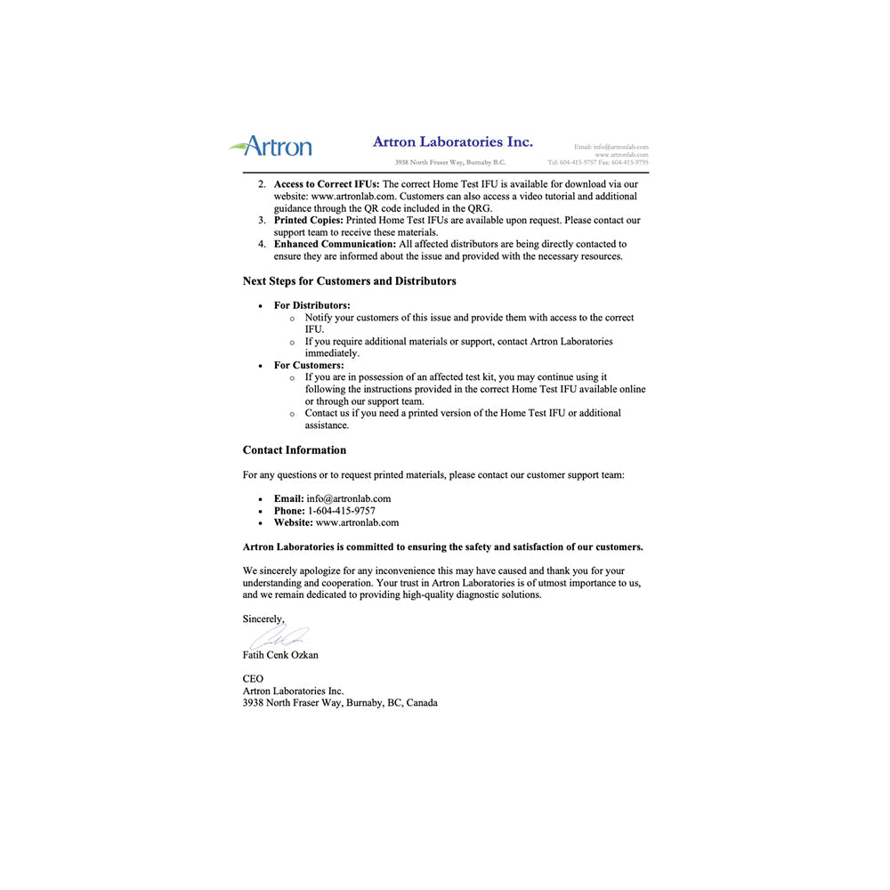 Artron Rapid COVID-19 Antigen Test Made in Canada (5 - Pack) * Exp. Dec 2026*