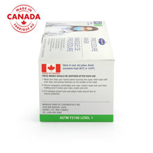 Load image into Gallery viewer, ASTM Level 1 Surgical Mask made in Canada, 50 per box, PPE use in medical settings, available for purchase at PPE Online.
