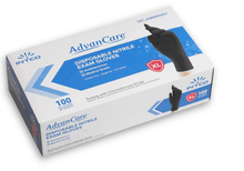Load image into Gallery viewer, Box of 100 black Advancare nitrile gloves against a white background 
