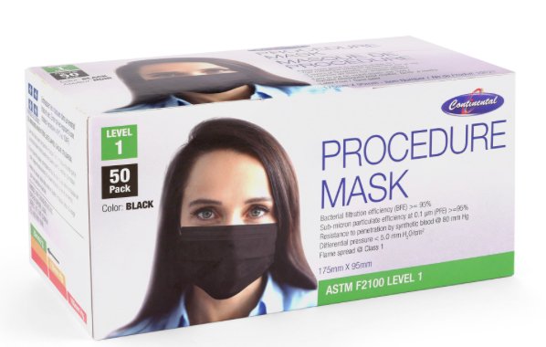 Black ASTM Level 3 Procedural Mask (Made in Canada) (50 per box) - PPE ONLINE