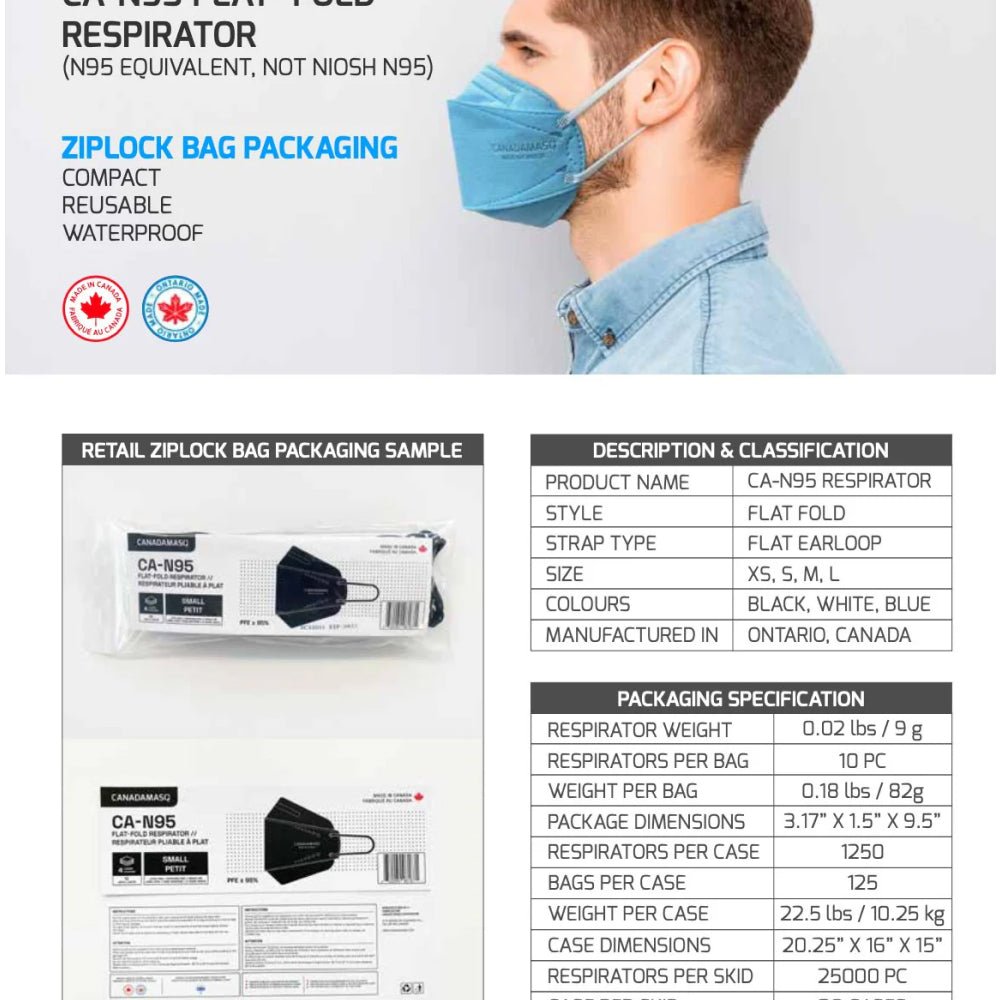 CA - N95 Flat Fold Respirators (Pack of 10) (Canadian Made)