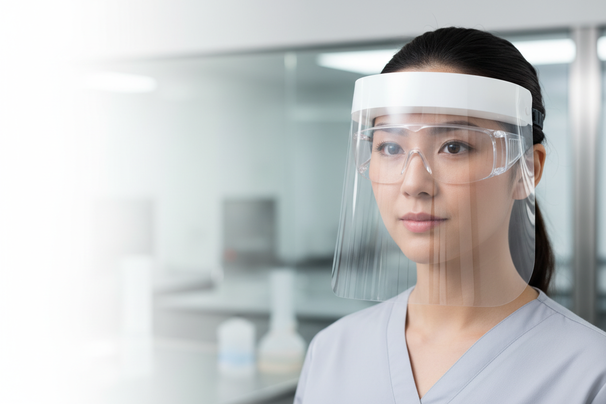 FACE SHIELDS & EYEWEAR wearing a girl and positon right side