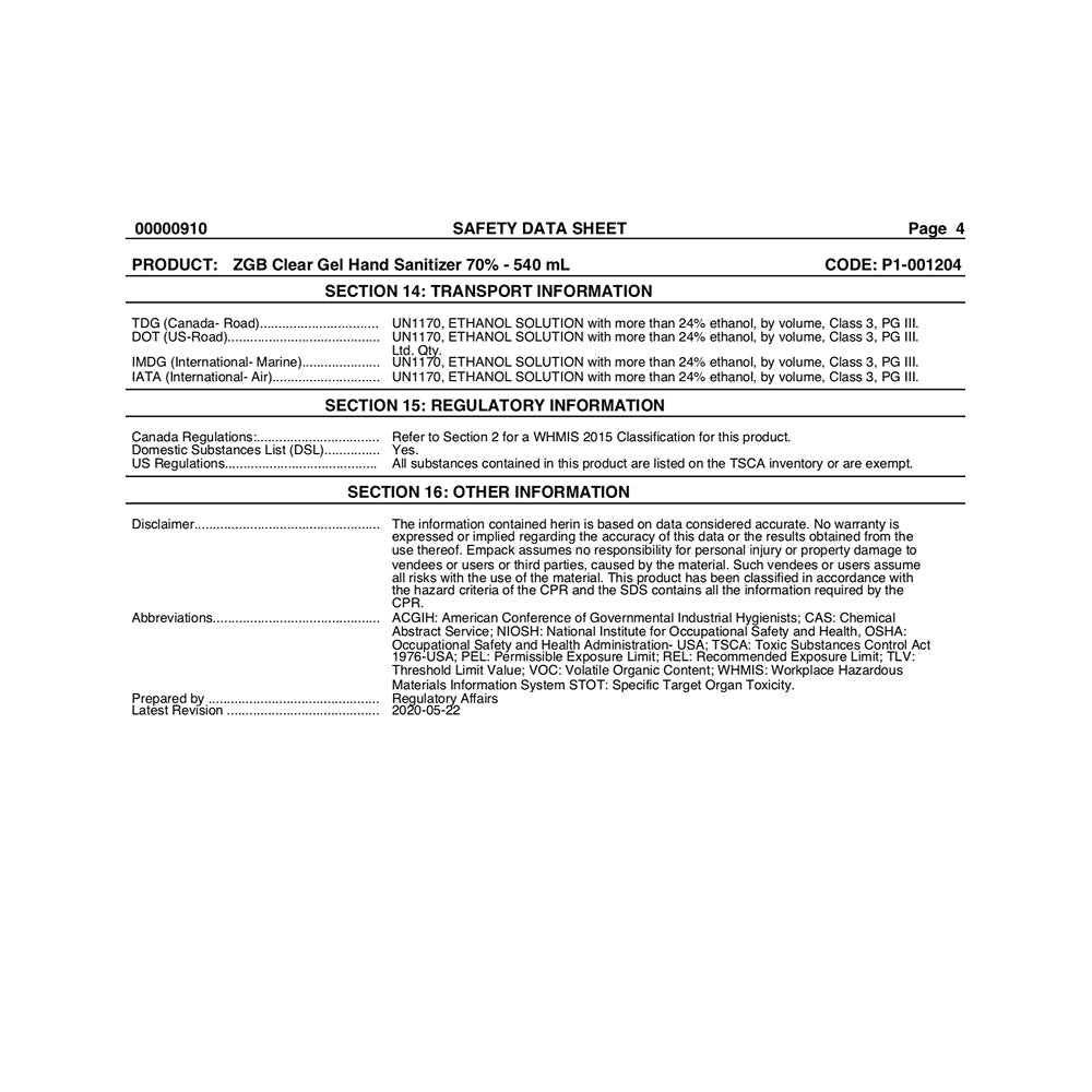 Gel Hand Sanitizer 70% (Made In Canada)