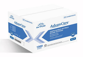 Image of multiple cases of Intco Blue Nitrile Gloves, ready for bulk distribution in healthcare and industrial settings
