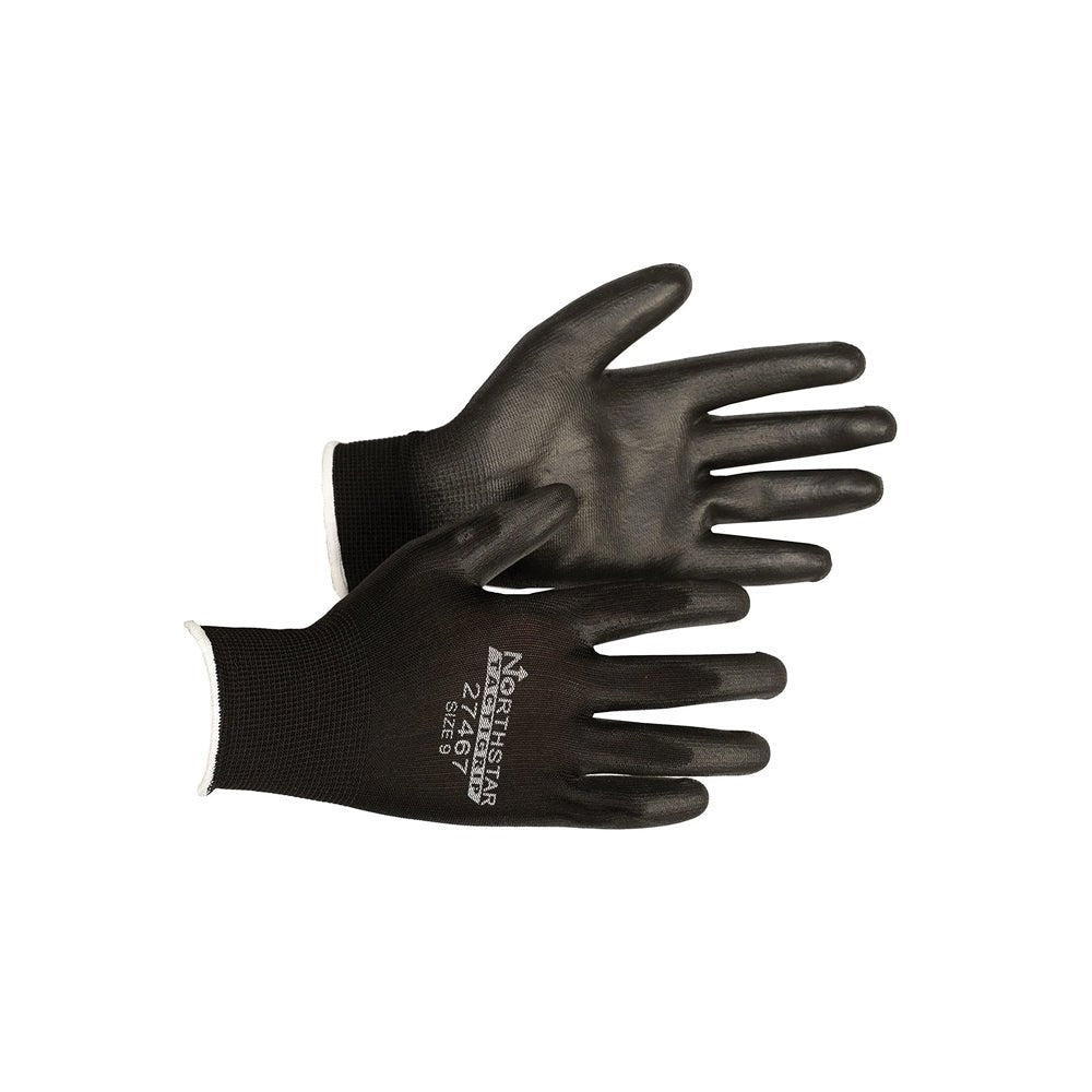 Northstar Tactigrip Black Polyester Knit Safety Gloves with Black Polyurethane Coating (Sold in Dozens - 12 Pairs)