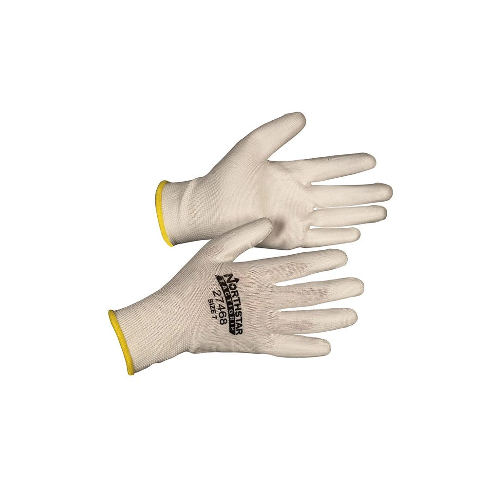 Northstar Tactigrip White Polyester Knit Safety Gloves with White Polyurethane Coating (Sold in Dozens - 12 Pairs)