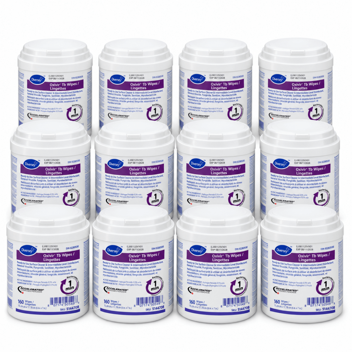 Oxivir TB disinfectant wipes case of 12 canisters (160 count each) — bulk pricing for clinics, gyms and facilities, PPE Online Canada