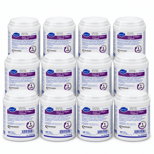 Oxivir TB disinfectant wipes case of 12 canisters (160 count each) — bulk pricing for clinics, gyms and facilities, PPE Online Canada