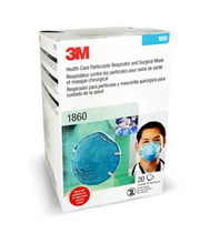 Load image into Gallery viewer, Image of a box of 3M 1860 N95 respirator mask, highlighting its secure fit and healthcare-grade protection
