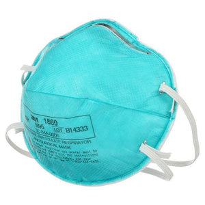 Image of a 3M 1860 N95 respirator mask, highlighting its secure fit and healthcare-grade protection