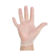 Load image into Gallery viewer, Image showing a pair of Latex Free Vinyl Examination Disposable Gloves, stretched out to display their durability and texture, ideal for medical and hygiene applications. 
