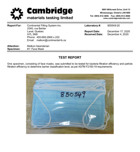 spec sheet for ASTM Level 2 Surgical Mask made in Canada, 50 per box, ideal for PPE use in medical settings, available for purchase online at PPE Online, your trusted source for high-quality PPE supplies