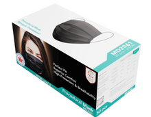 Load image into Gallery viewer, Nova Black ASTM Level 3 Procedural Mask, made in Canada, 50 per box, for maximum protection in medical settings, available for purchase online at PPE Online, your trusted source for PPE supplies
