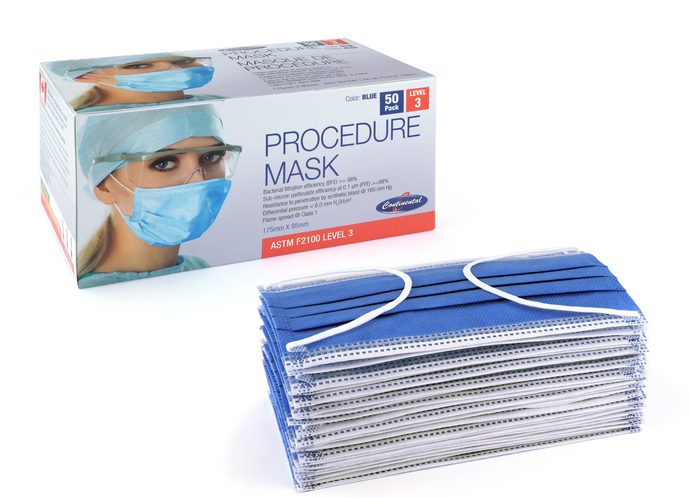 ASTM Level 3 Surgical Mask made in Canada, 50 per box, for maximum protection in medical settings, available for purchase online at PPE Online, your reliable source for PPE supplies.