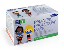 Load image into Gallery viewer, Kids Disposable Face Masks made in Canada, 50 per box, with PFE &gt;=95% for maximum protection, available for purchase online at PPE Online, your one-stop shop for high-quality PPE supplies.
