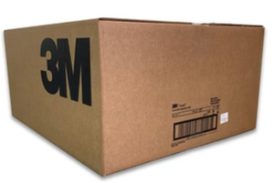 "Image showing a cardboard box filled with 9205 masks for personal protective equipment (PPE) stacked neatly on top of each other. The masks are white with ear loops and have a molded nose bridge for a secure fit. PPE Online